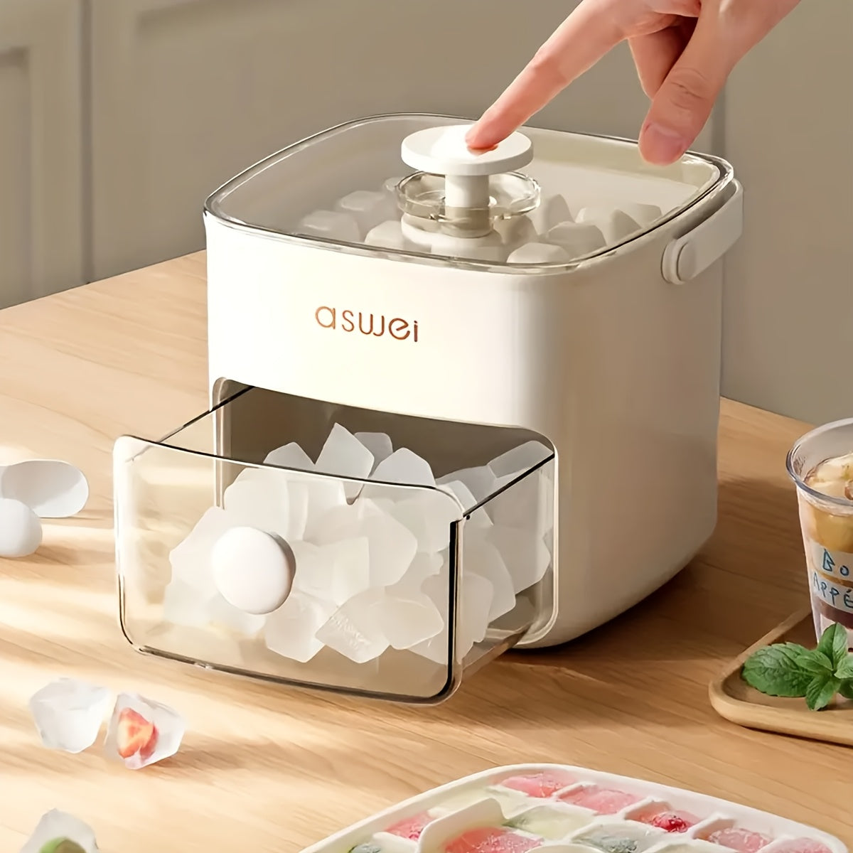 Large Capacity Ice Maker Bucket with Dual Layers and 48 Compartments, Food-Grade Plastic with Built-in Freezer Box, Ideal for Home, Office, and Outdoor Use | Easy-to-Clean Material, Countertop Ice Tray